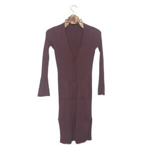 Forever 21 Long Cardigan Duster Rib Knit Maroon V Neck
